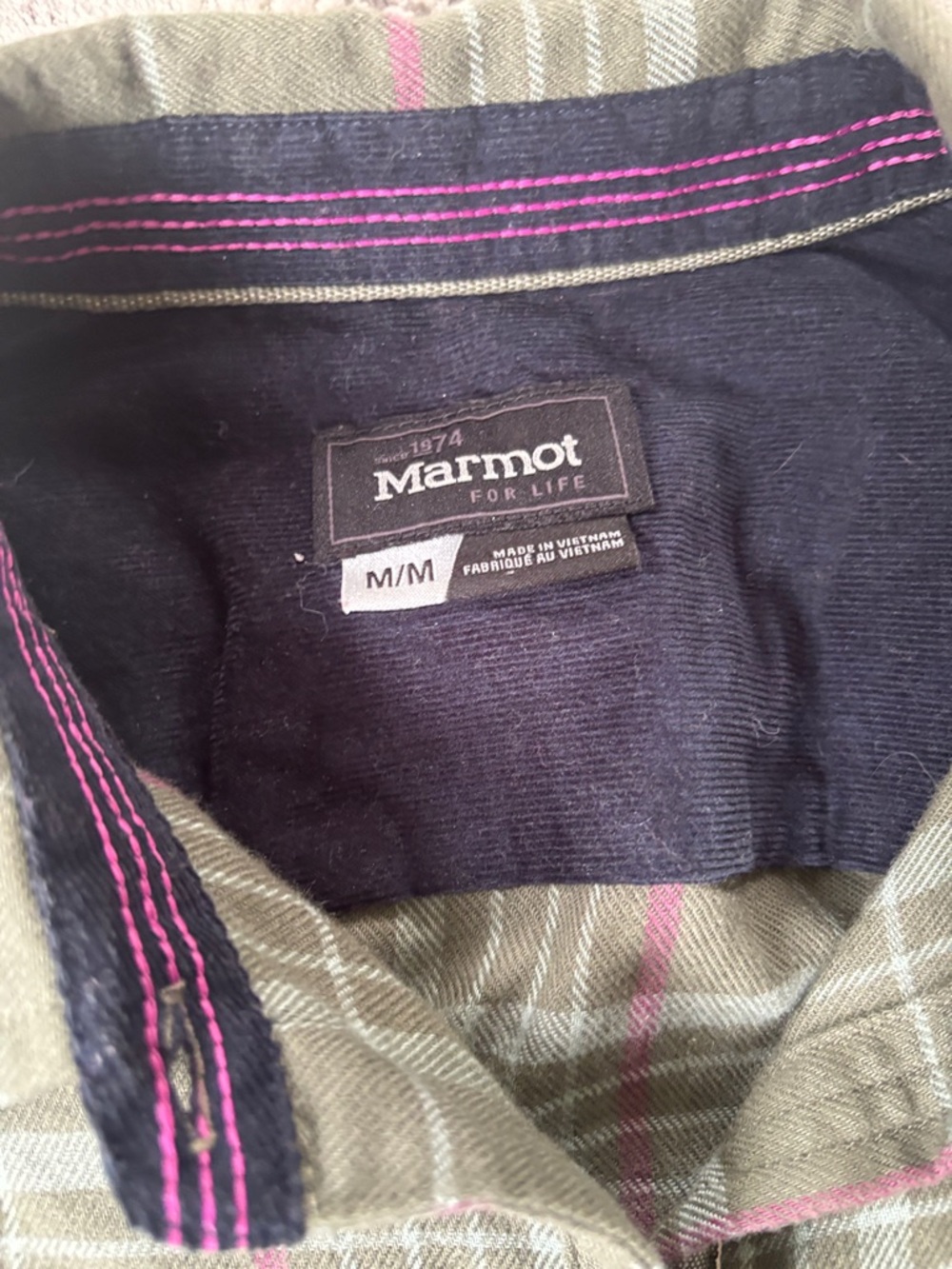 Marmot Olive Green & Pink Plaid Flannel Shirt - Picture 3 of 3
